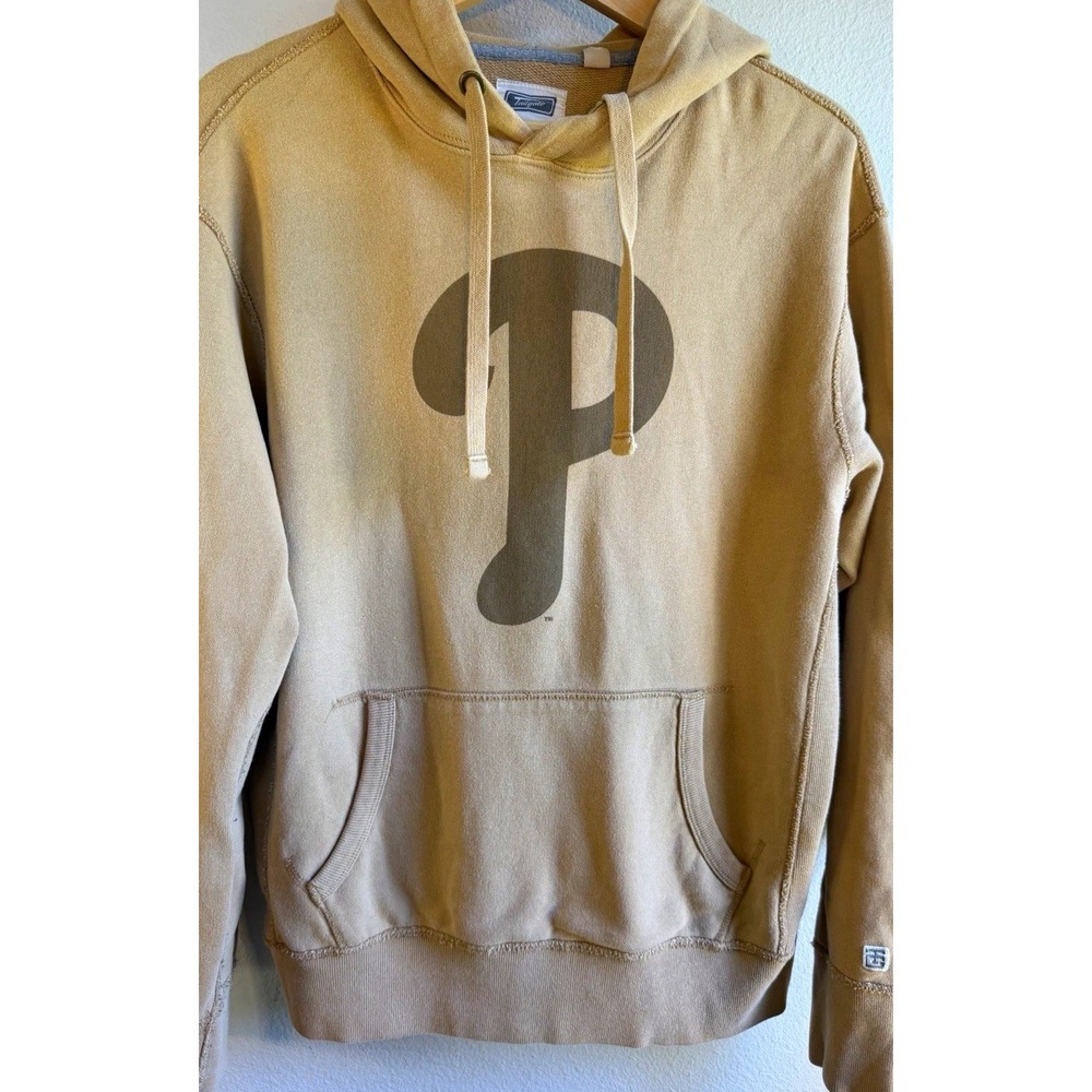 Tailgate Beige Cotton Fleece Pullover Hoodie Graphic Logo Pouch Pocket Men's S